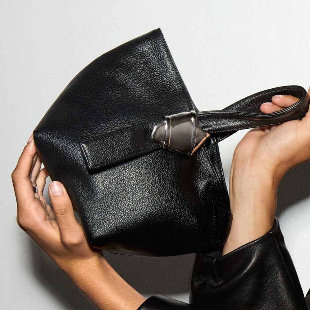Black Leather Mini Bag with Silver Buckle NWT